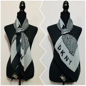 DKNY Vintage Silky Feel Polyester Scarf Fashion Geometric RETRO.
